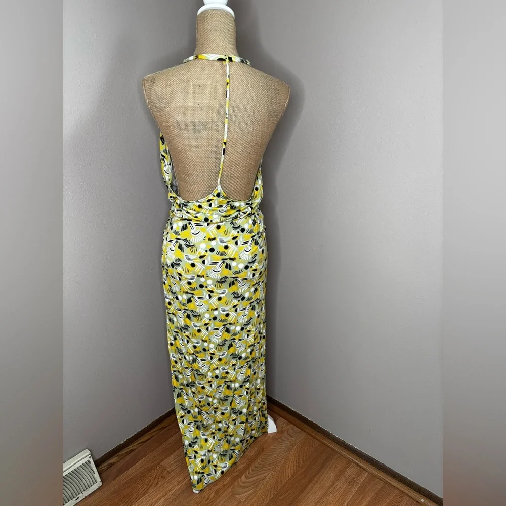 Free People Daria Halter Maxi Dress Apple Mint Low Back Slit Plunge Size Small - Picture 4 of 14